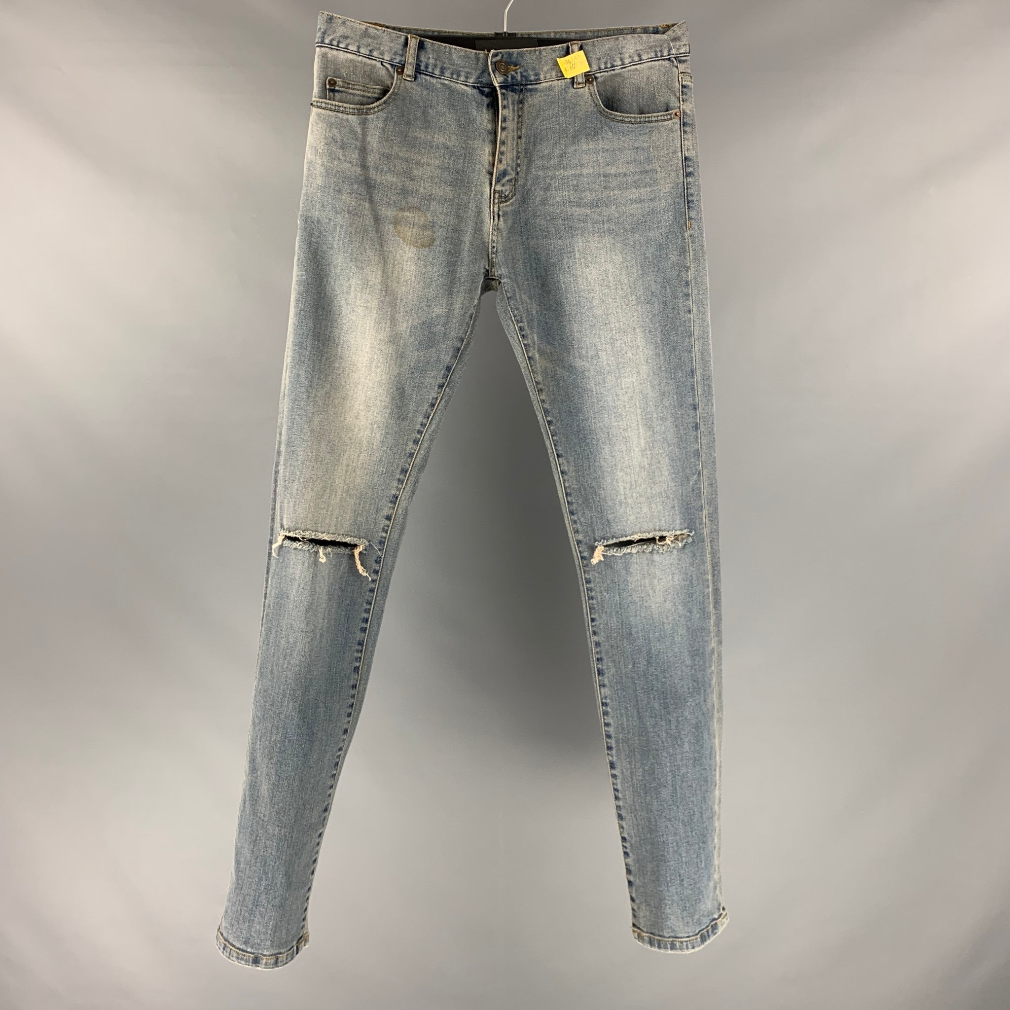 SAINT LAURENT Size 32 Light Blue Washed Denim Slim Jeans