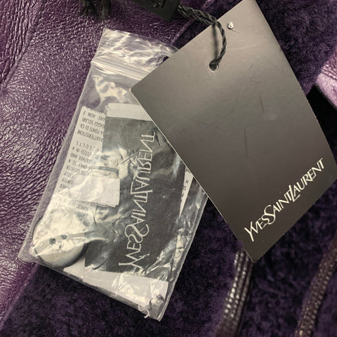 YVES SAINT LAURENT Size 6 Purple Shearling Patent Leather Reversible Belted Jacket