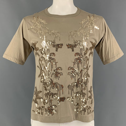 DRIES VAN NOTEN Size S Taupe Sequined Cotton Crew-Neck T-shirt