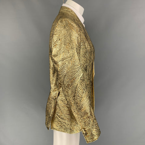 DSQUARED2 Size 40 Gold Jacquard Polyester Blend Peak Lapel Sport Coat