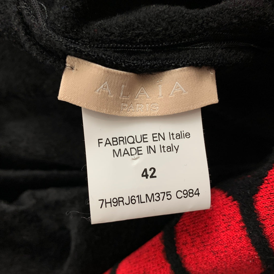 ALAIA Size 6 Black Red Viscose Blend Textured Sleeveless Long Dress
