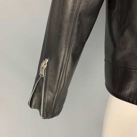 SAINT LAURENT Size 46 Black Leather Motorcycle Jacket