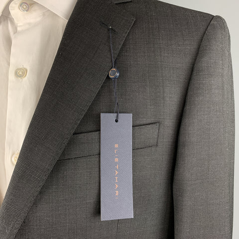 ELIE TAHARI Size 40 Charcoal Glenplaid Wool Notch Lapel Suit NWT
