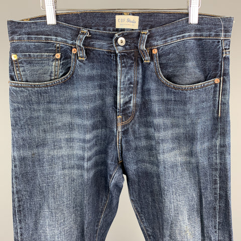 C.O.F. STUDIO Size 32 x 32 Indigo Washed Selvedge Denim Button Fly Jeans