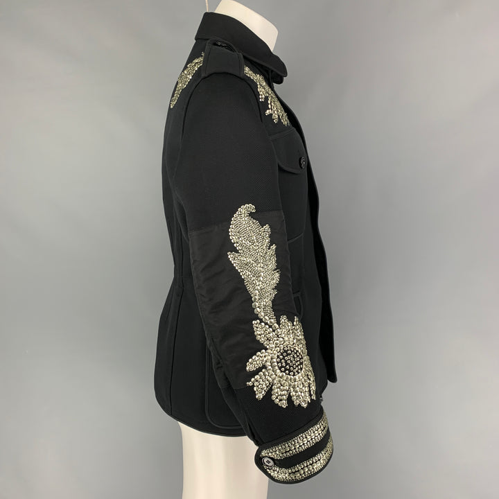 ALEXANDER MCQUEEN SS 17 Taille 38 Manteau Regalia Militaire Floral Argent Noir