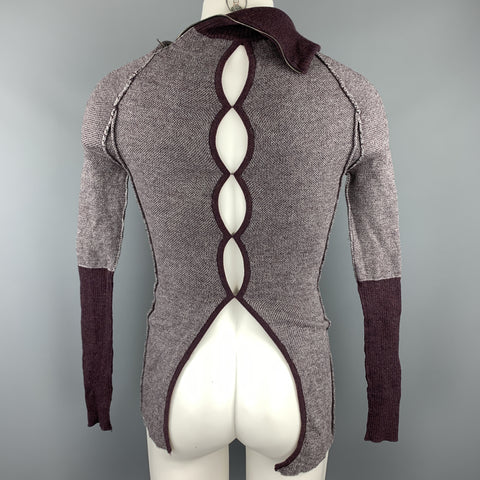 NICE COLLECTIVE Size M Purple Merino Wool High Collar Zipper Sweater