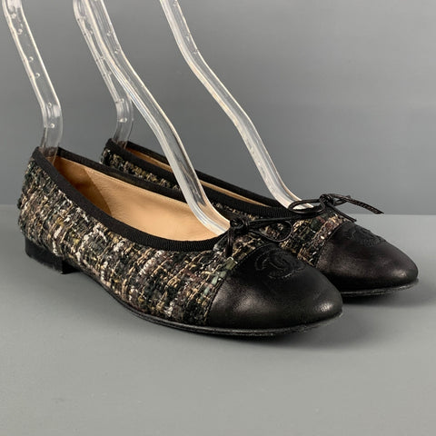 CHANEL Talla 5.5 Bailarinas Boucle Marrón Negro