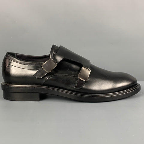 CALVIN KLEIN COLLECTION Size 9 Black Leather Double Monk Strap Loafers