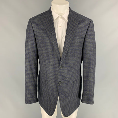 CANALI Size 34 Grey & Navy Plaid Wool Single Breasted Sport Coat