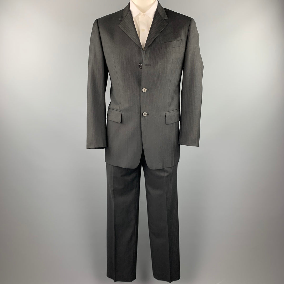 PRADA Size 40 Charcoal Stripe Virgin Wool Notch Lapel Suit