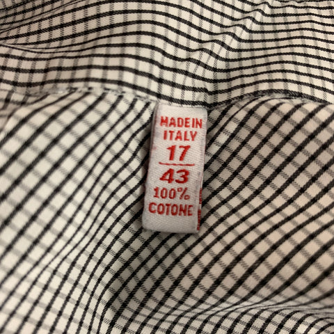 ISAIA Size XL White Black Checkered Cotton Long Sleeve Shirt