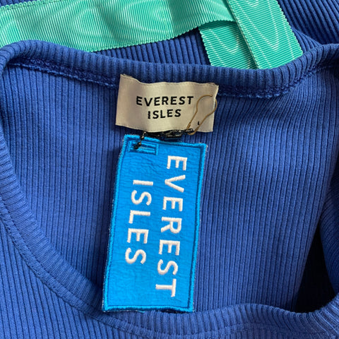 EVEREST ISLES Size L Blue & Aqua Ribbed Cotton Bondage Strap Tank Top
