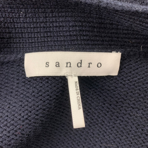 SANDRO Size XXL Navy Knitted Merino Wool Buttoned Cardigan Sweater