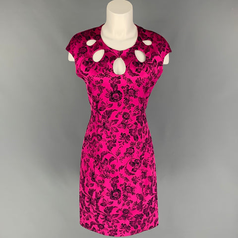 ZAC POSEN Talla 6 Vestido floral negro fucsia