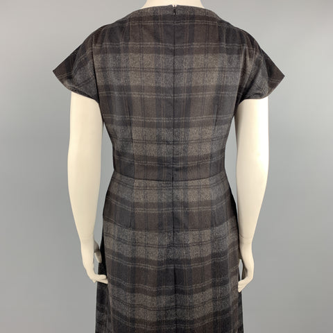 AKRIS Size 10 Grey Plaid Wool / Angora Cap Sleeve Shift Dress