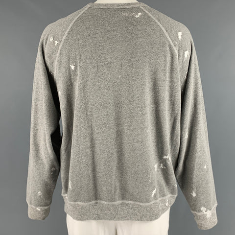 THE GREAT Size XL Grey White Splattered Cotton Polyester Crew-Neck Sweatshirt