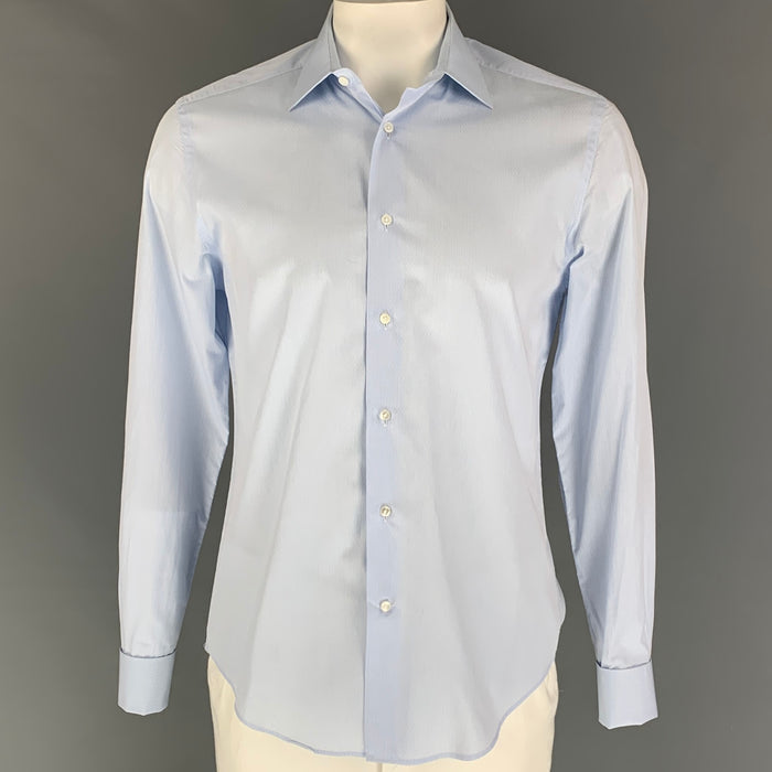 LOUIS VUITTON Size L Light Blue Print Cotton Fitted Long Sleeve Shirt