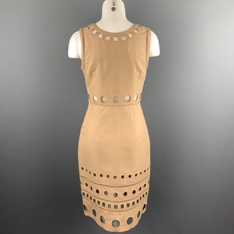 CATHERINE MALANDRINO Size 4 Beige Cut Out Cotton Sheath Dress