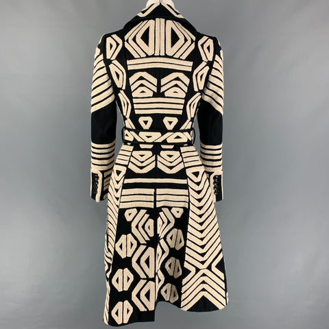 BURBERRY PRORSUM Size 4 Black White Cotton Embroidered Double Breasted Coat