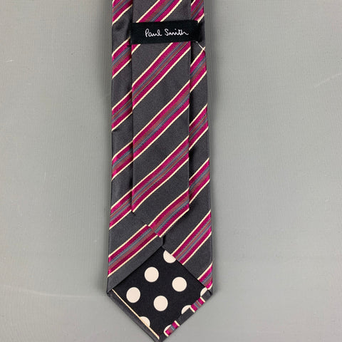 PAUL SMITH Grey & Magenta Diagonal Stripe Silk Tie