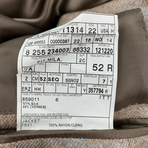ERMENEGILDO ZEGNA Size 42 Regular Oatmeal Light Grey Plaid Sport Coat