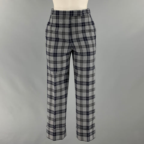 THOM BROWNE Taille 0 Pantalon habillé taille haute à carreaux en laine et polyester gris noir