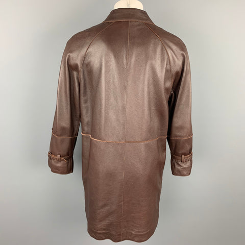 BOTTEGA VENETA Size 38 Brown Leather Hidden Snaps Coat