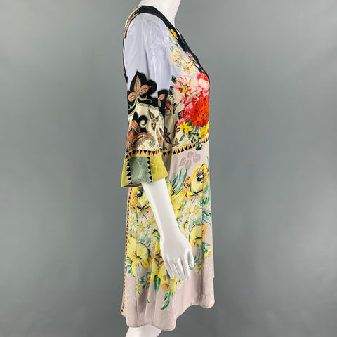 ETRO Size 2 Multi-Color Viscose Silk Floral 3/4 Sleeves Dress