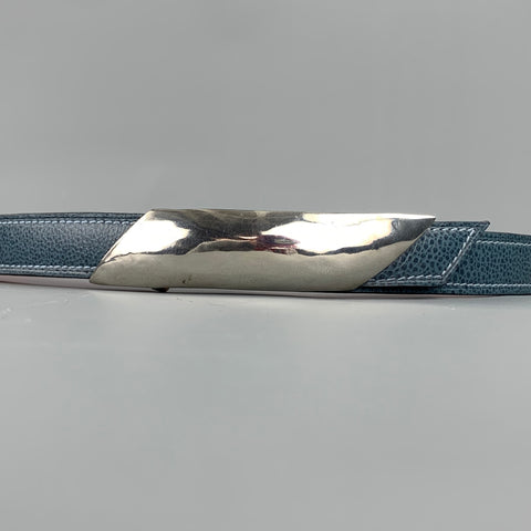 ROBIN KAHN Reversible Size 32 Blue & Orange Leather Sterling Silver Belt
