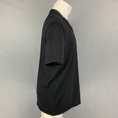 GIVENCHY Size S Black Cotton Applique Crew-Neck T-Shirt