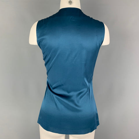 ETRO Size 8 Blue Silk V-Neck Casual Top