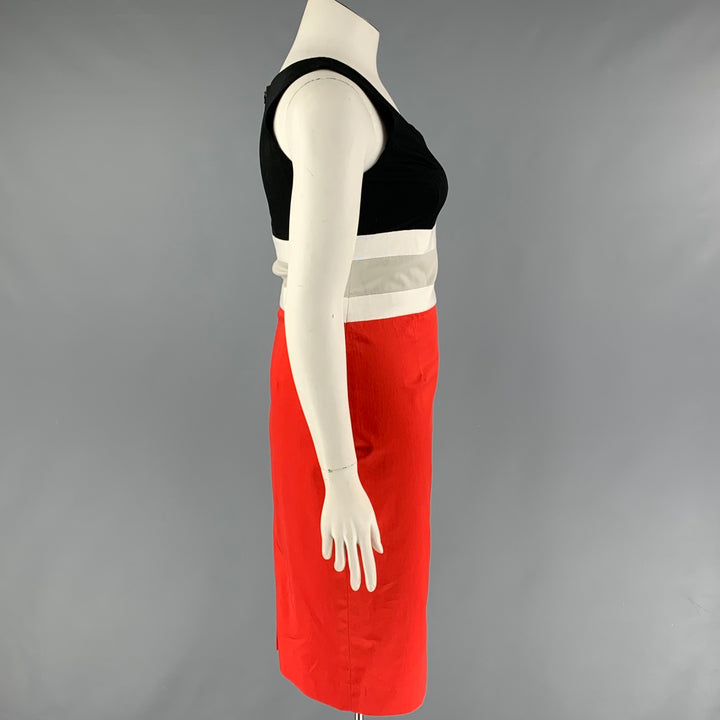 CAROLINA HERRERA Size 10 Red Black Cotton Color Block Sheath Dress