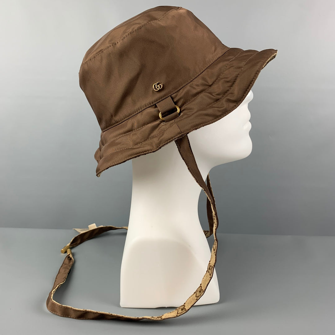 GUCCI Size XL Tan Brown Monogram Canvas Reversible Bucket Hat