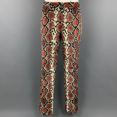 SSS WORLD CORP. S/S 19 Size 44 Burgundy & Black Snake Print Polyester Peak Lapel Suit