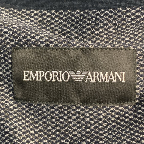 EMPORIO ARMANI Taille S Gris &amp; Marine Nailhead Coton Wired High Collar Chemise à manches longues
