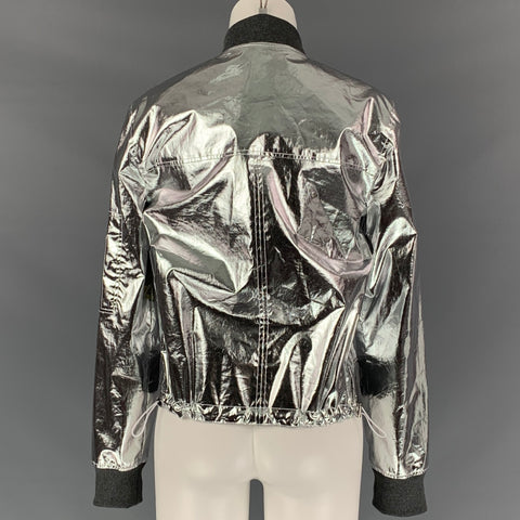 PACO RABANNE Talla M Cazadora bomber metalizada de algodón / poliuretano plateada