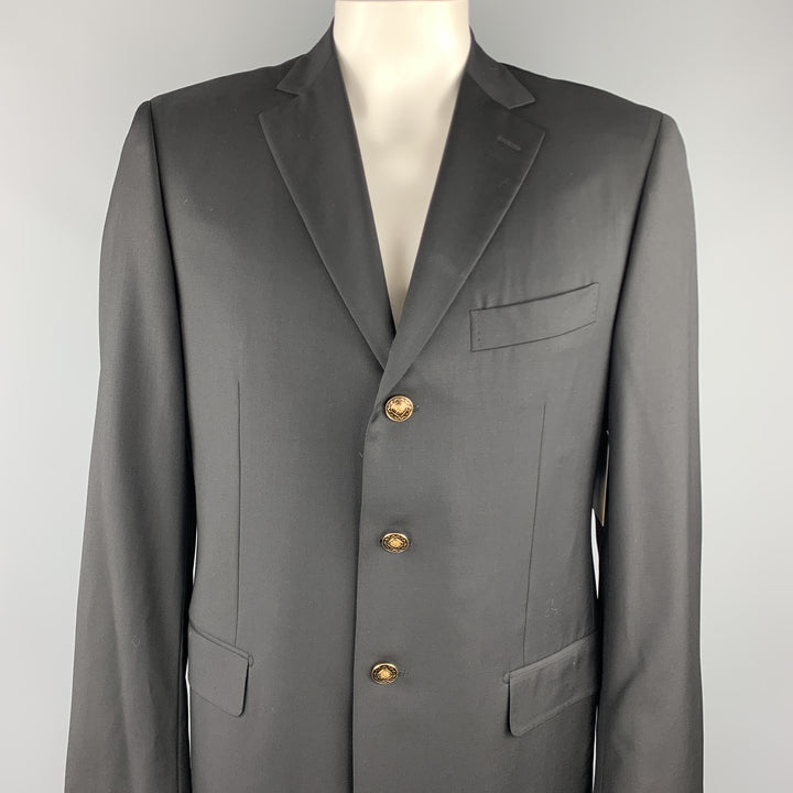 PAL ZILERI Size 40 Regular Black Wool Notch Lapel Sport Coat