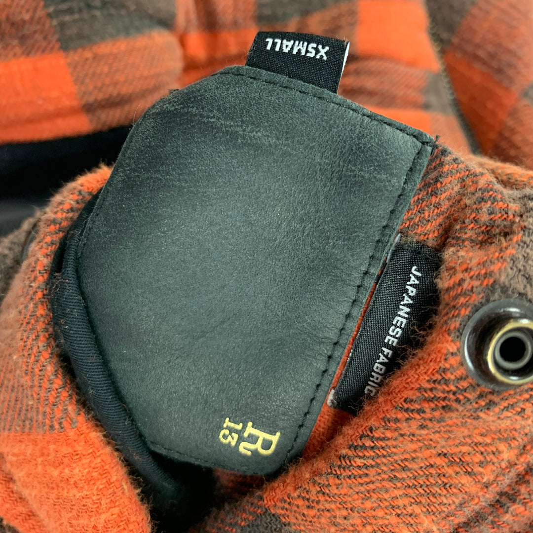 R13 size XS Orange Black Plaid Cotton Reversible Jacket