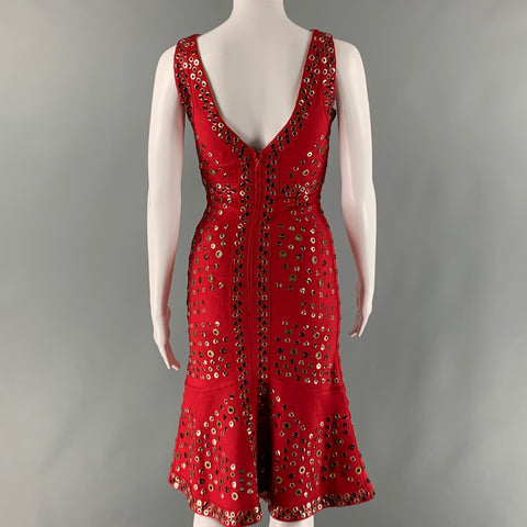 HERVE LEGER Size XXS Red Rayon Blend Grommets A-Line Dress