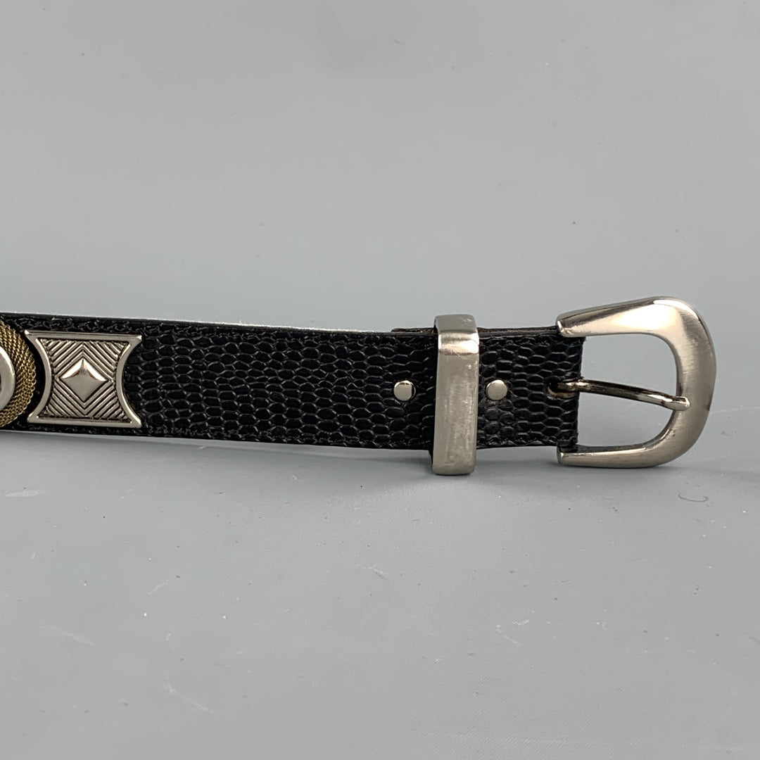 NANNI Talla 36 Cinturón de metal de cuero con tachuelas negro y plateado
