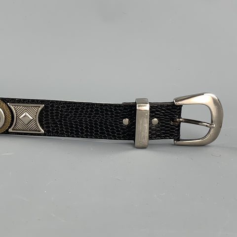 NANNI Size 36 Black & Silver Studded Leather Metal Belt