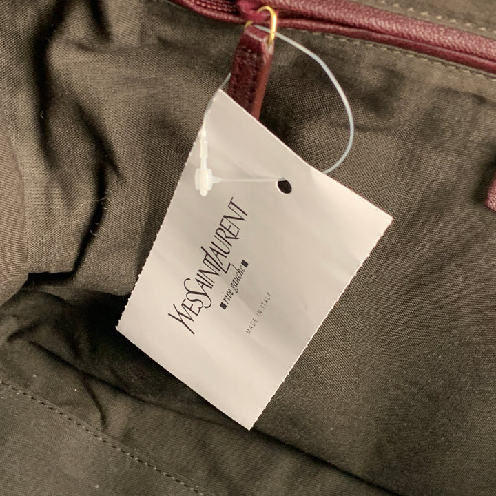 YVES SAINT LAURENT 2012 CABAS Bolso de cuero color burdeos con herrajes dorados