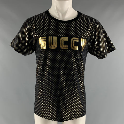 GUCCI Size XS Black Gold Stars Cotton Crew-Neck T-shirt