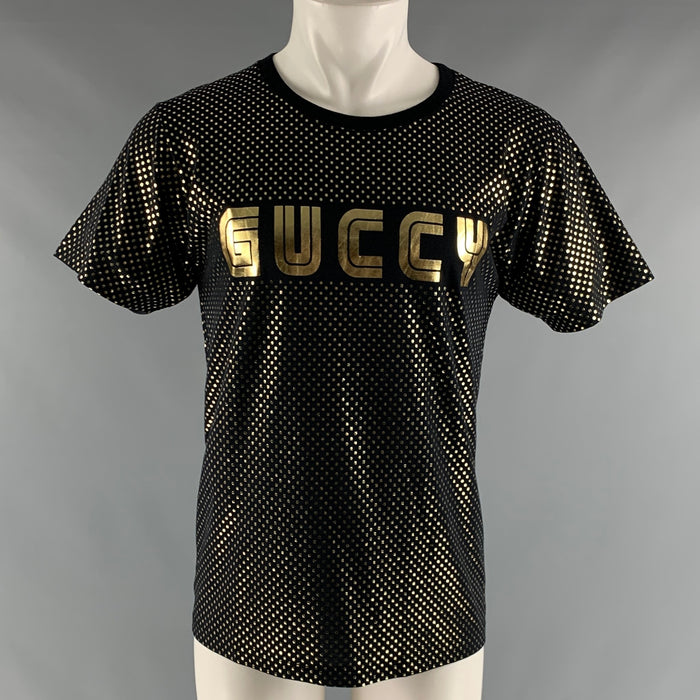 GUCCI Size XS Black Gold Stars Cotton Crew-Neck T-shirt