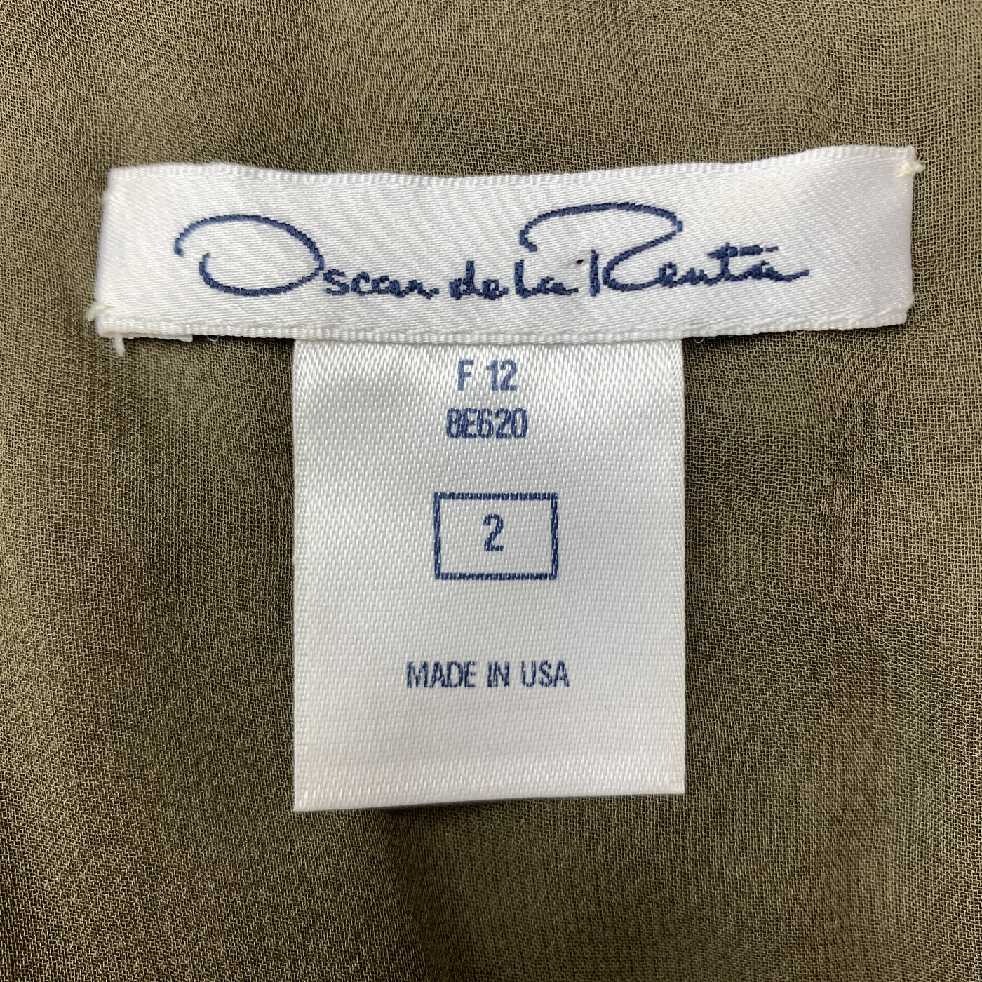 OSCAR DE LA RENTA Size 2 Green Tie Dye Taupe Embroidered Beaded Cocktail Dress