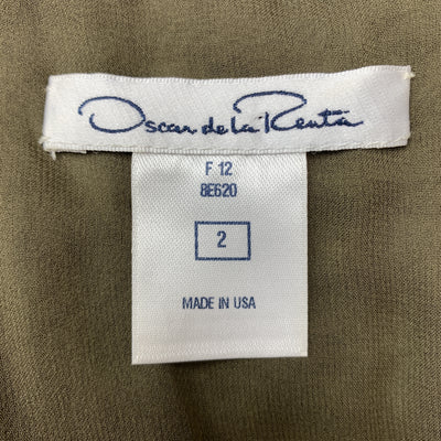 OSCAR DE LA RENTA Size 2 Green Tie Dye Taupe Embroidered Beaded Cocktail Dress