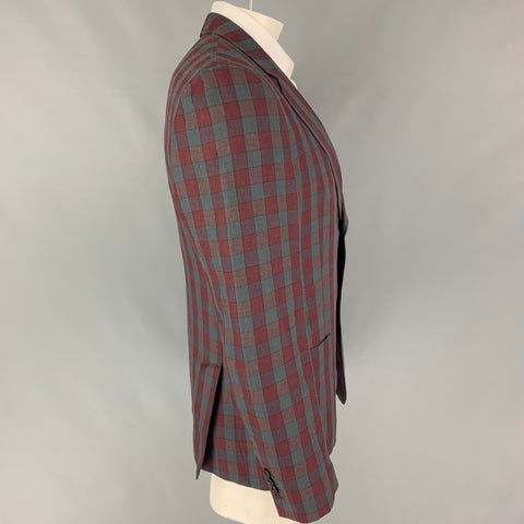 MARC JACOBS Size 42 Burgundy Grey Plaid Linen Notch Lapel Sport Coat