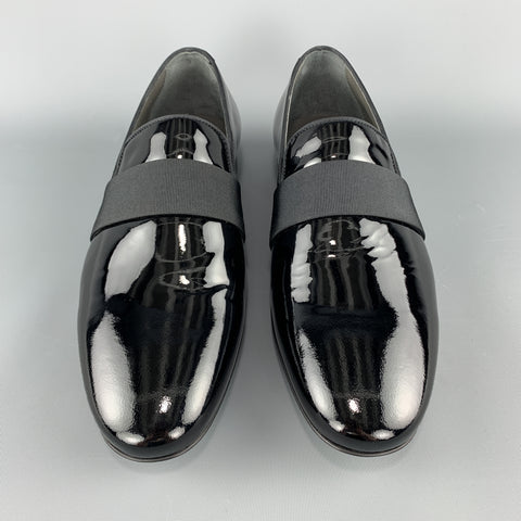 LANVIN Size 10 Black Patent Leather Tuxedo SlipperLoafers