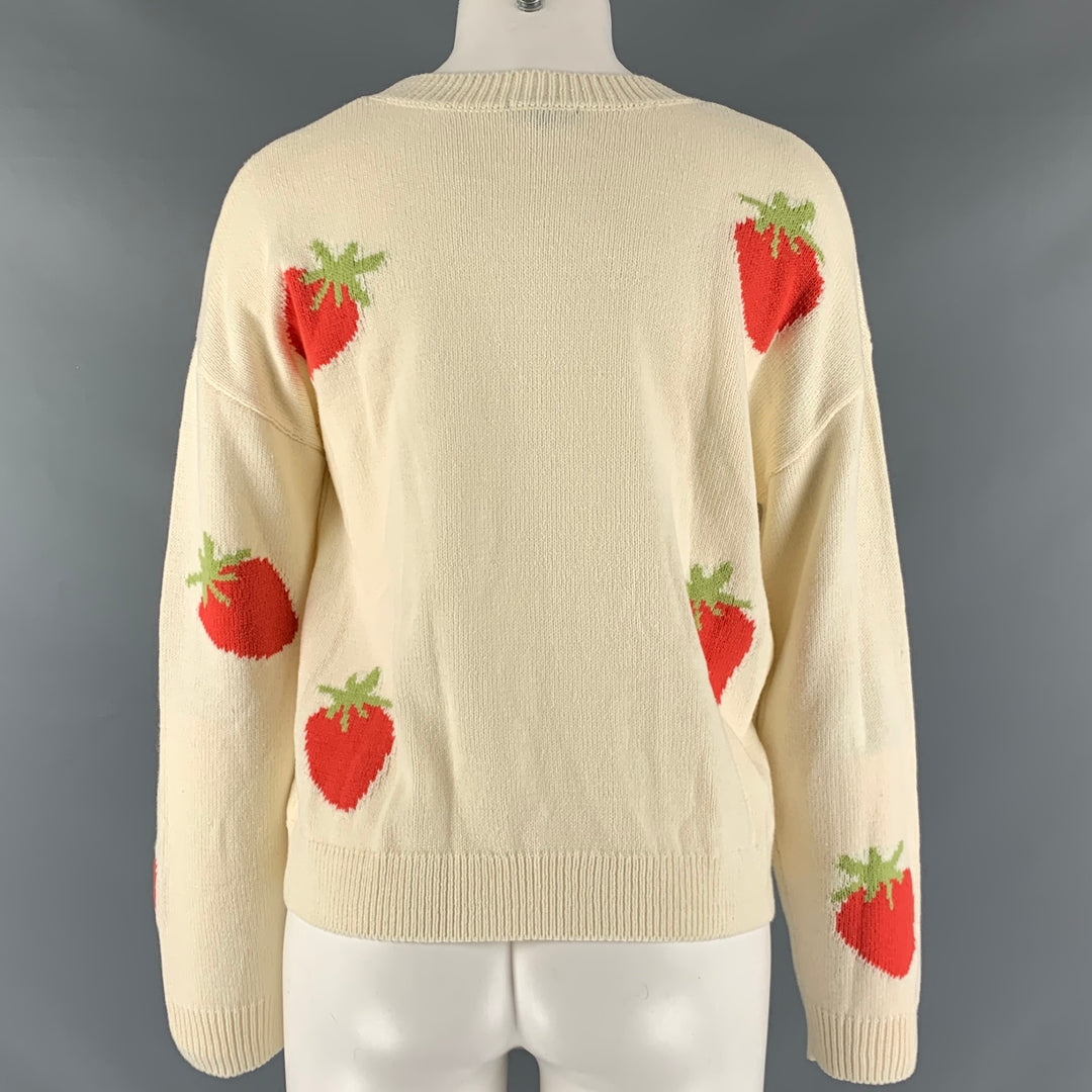 RAILS Size S Cream Red Cotton Acrylic Strawberry Crew-Neck Pullover