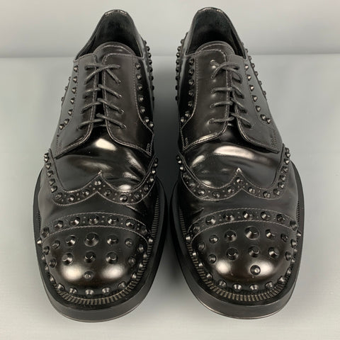 PRADA Size 10.5 Black Studded Leather Lace Up Shoes